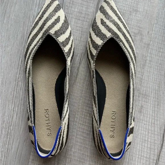Rothy's The Point 2 size 9.5 Zebra Stripe Flats in Black and Cream - Picture 2 of 6